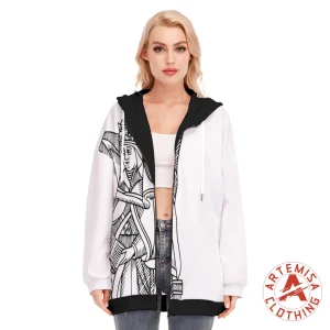 Sudadera de Cremallera con Capucha La Papisa Blanca Cuello Negro