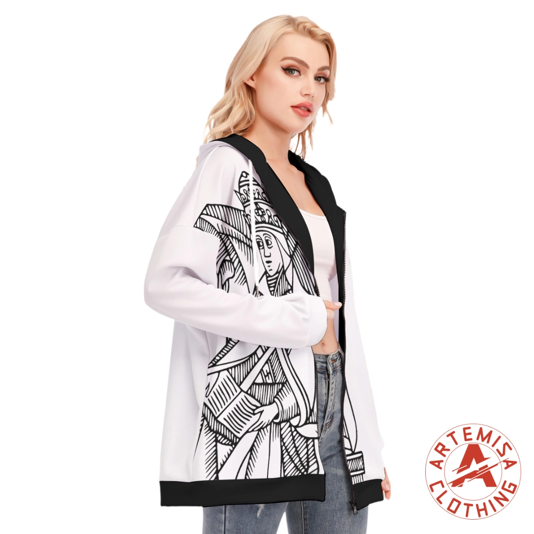 Sudadera de Cremallera con Capucha La Papisa Blanca Cuello Negro - Image 2