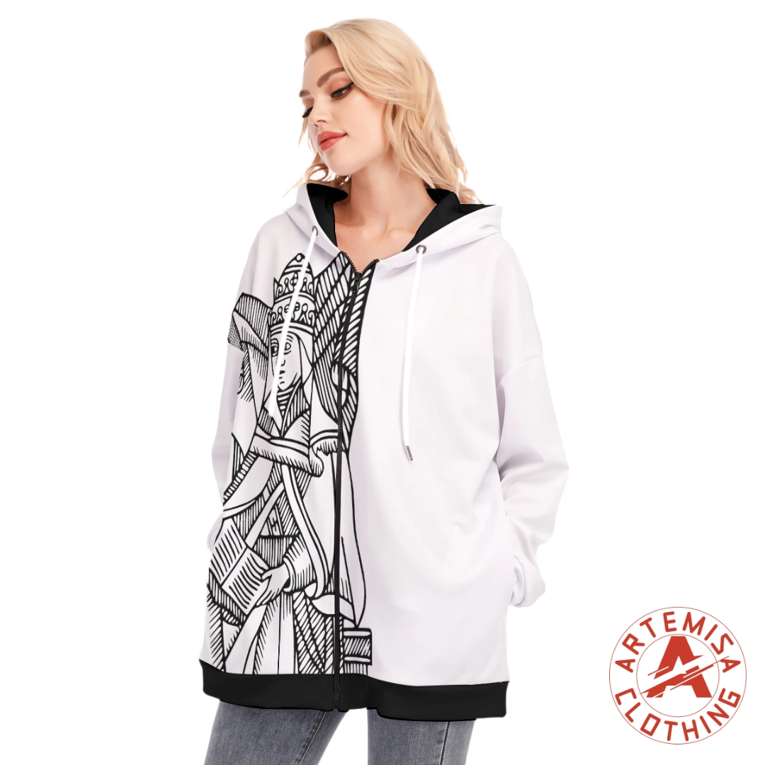 Sudadera de Cremallera con Capucha La Papisa Blanca Cuello Negro - Image 3