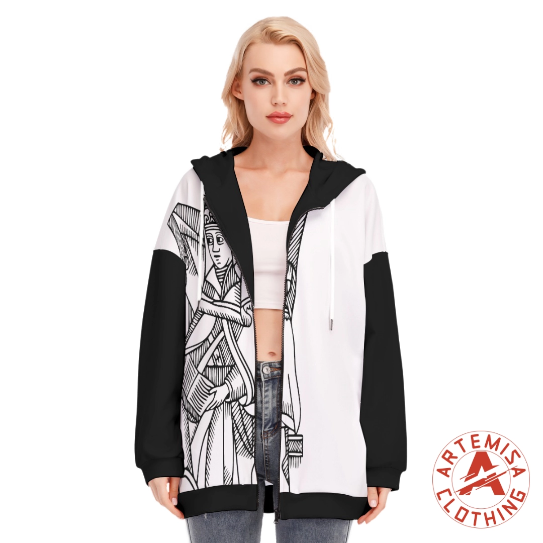 Sudadera de Cremallera con Capucha La Papisa Blanca Mangas Negras
