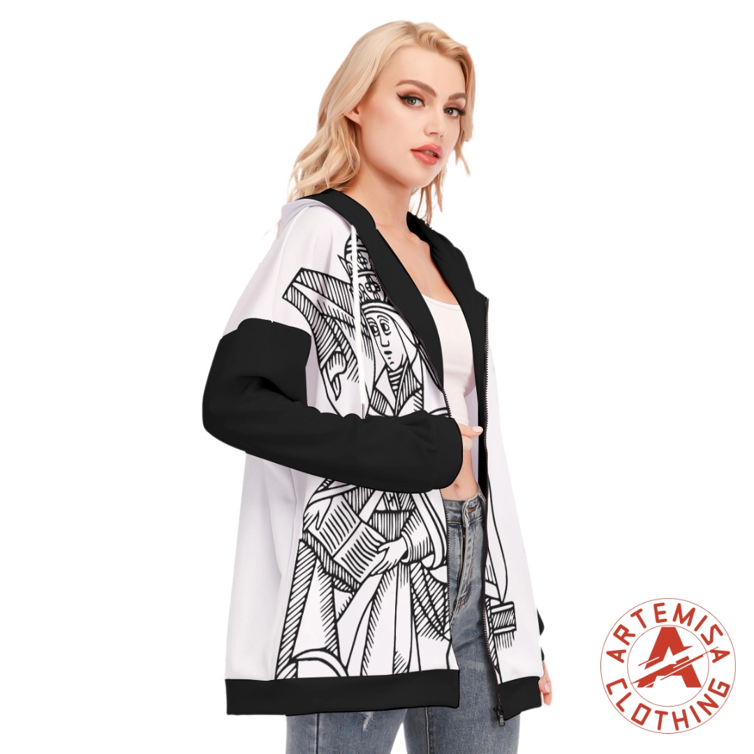 Sudadera de Cremallera con Capucha La Papisa Blanca Mangas Negras - Image 2