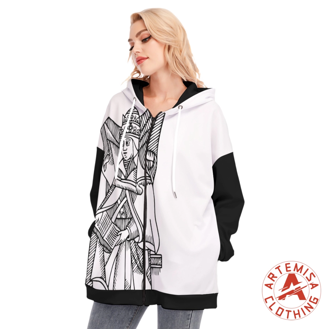 Sudadera de Cremallera con Capucha La Papisa Blanca Mangas Negras - Image 3