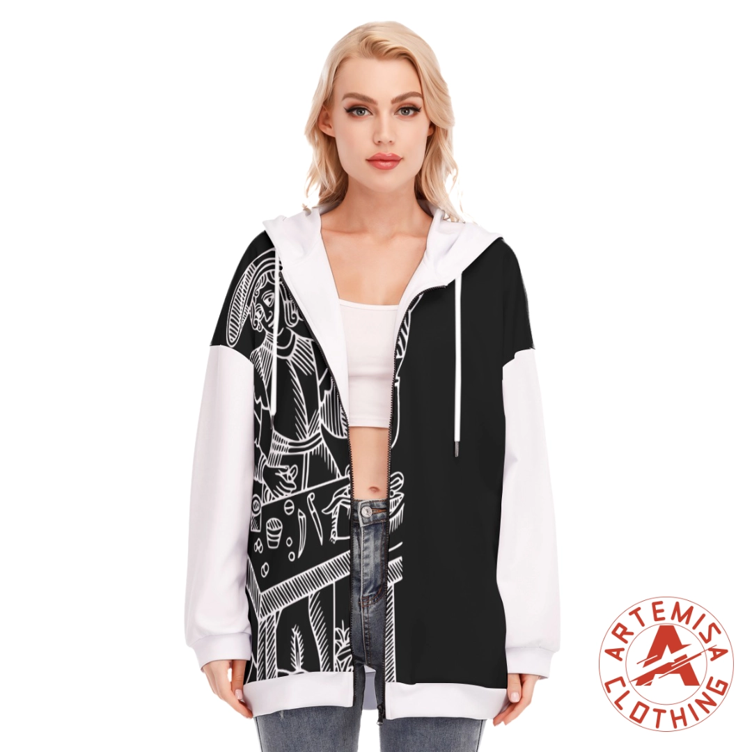 Sudadera de Cremallera con capucha negra mangas blancas el mago