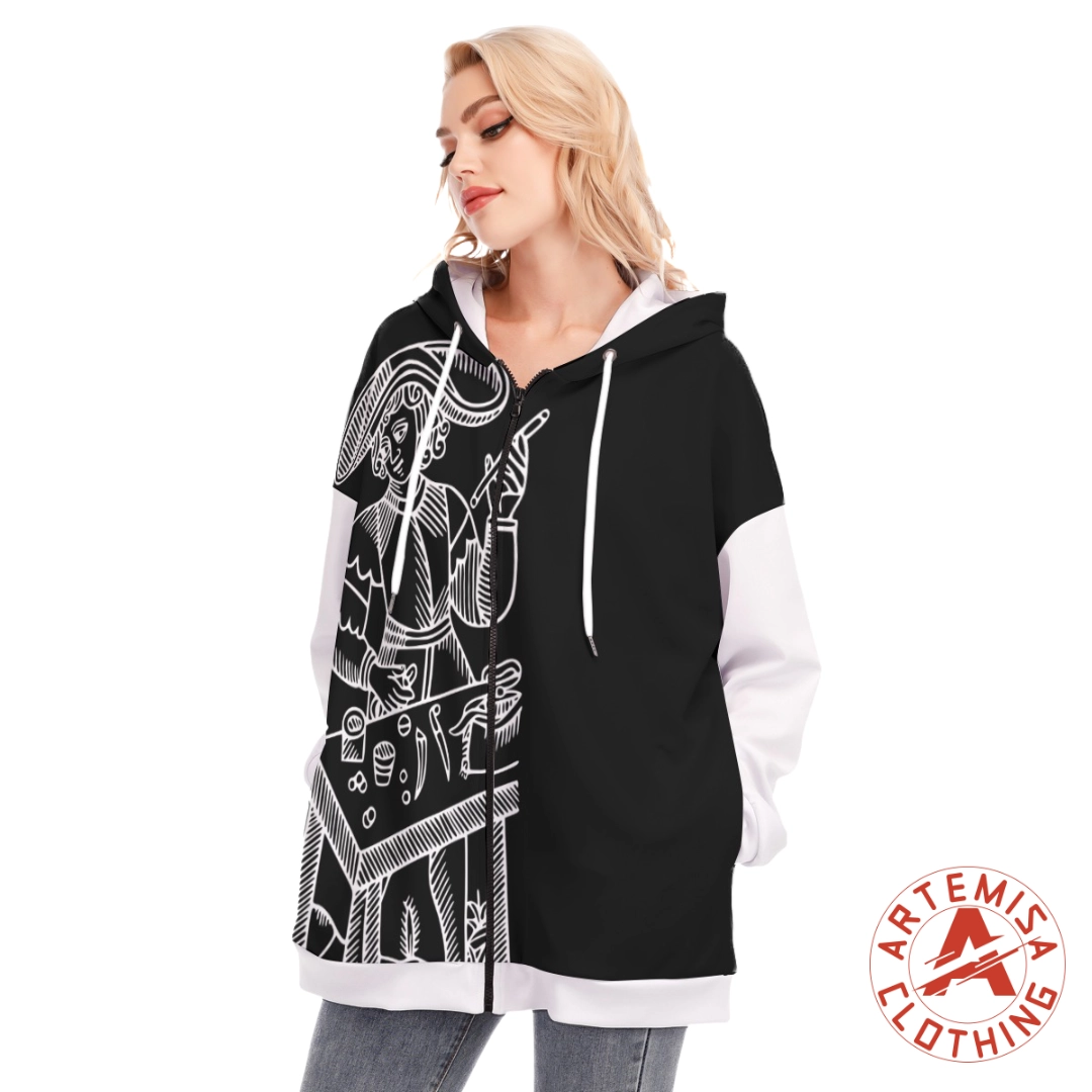 Sudadera de Cremallera con capucha Negra Mangas Blancas El Mago - Image 3