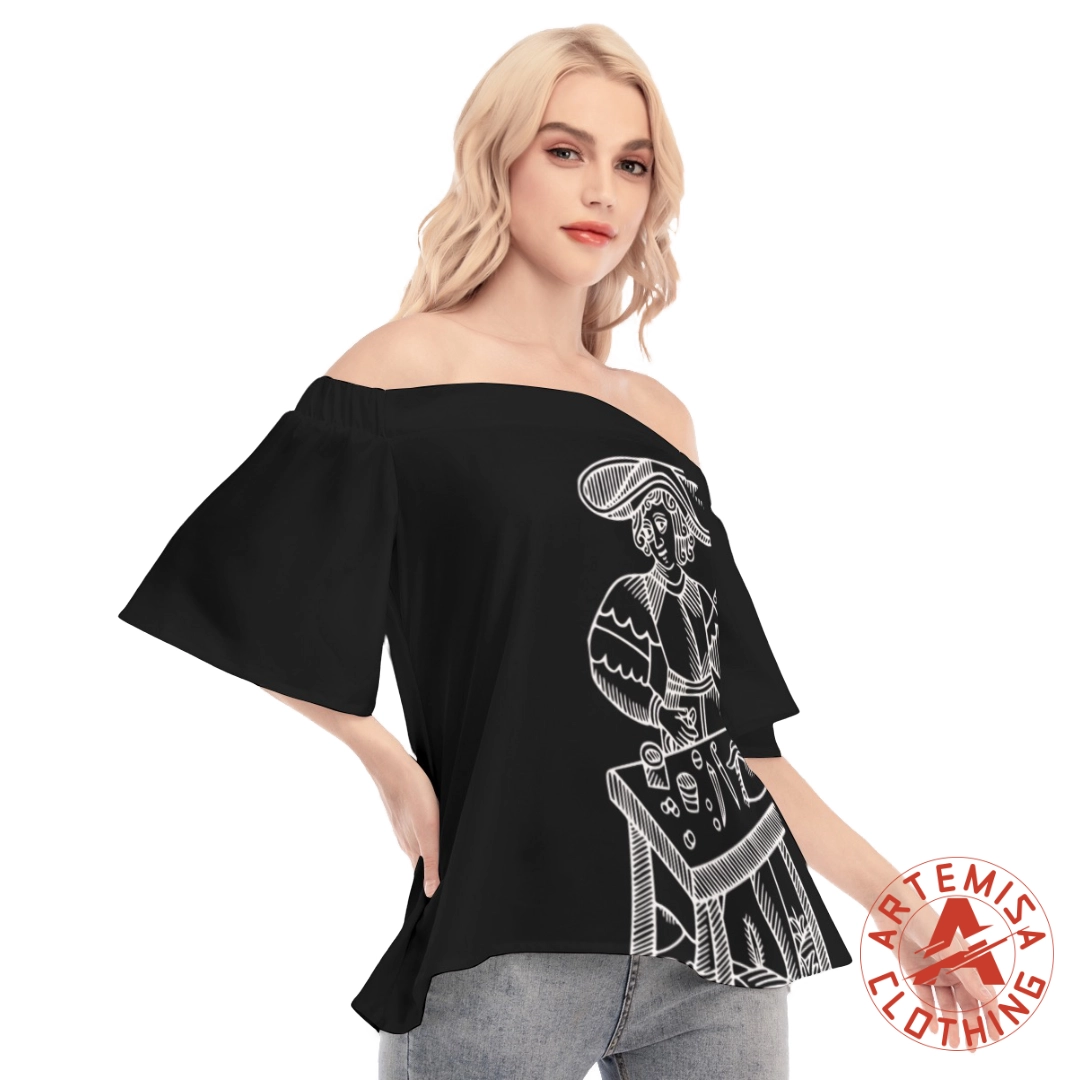 Blusa Negra Mangas Acampanadas y Hombros Descubiertos El Mago - Image 3