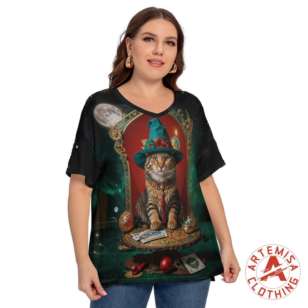 Camiseta Plus Size Gato Tarotista Integral